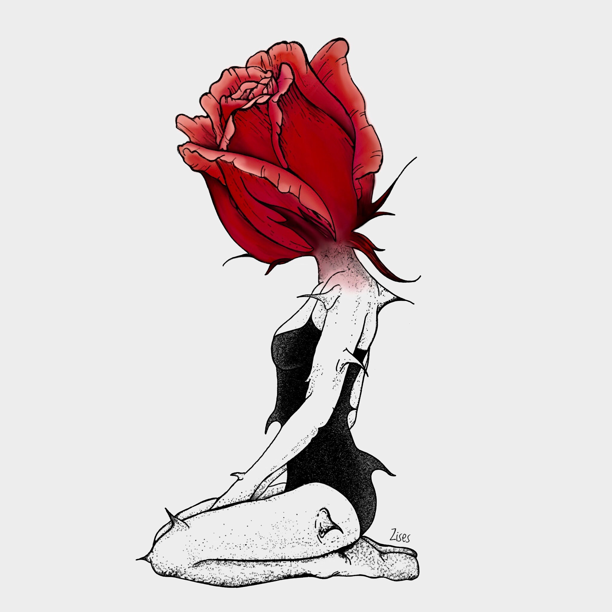 Woman with Rose Head print on canvas Etsy