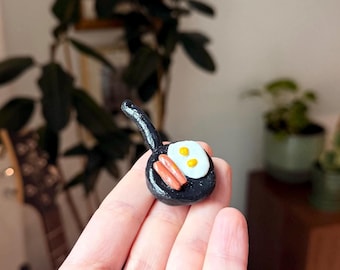 Handmade Miniature Breakfast Magnet – Eggs & Sausage Food Art