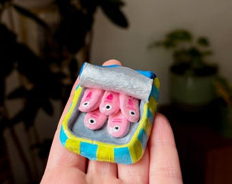 Sardine Fridge Magnet - Quirky Miniature Food Sculpture, Unique Kitchen Decor, Handmade Funny Clay Magnet