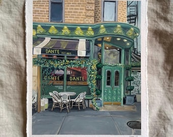 Dante’s West Village NYC Gouache Painting – Original Artwork of Iconic New York Café