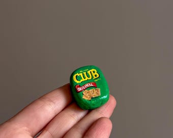 Mini Cracker Box Magnet | Handmade Clay Pantry Snack Art (Approx. 1 inch)