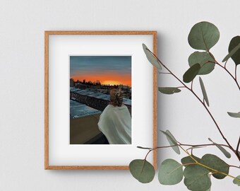 NYC Sunset Rooftop Art Print | Manhattan Skyline Gouache Giclée (3.5x5)
