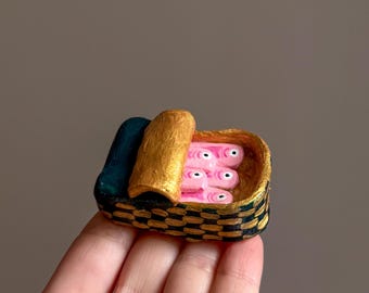Sardine Fridge Magnet - Quirky Miniature Food Sculpture, Unique Kitchen Decor, Handmade Funny Clay Magnet