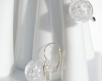 Glass globe earrings / clear rhinestones
