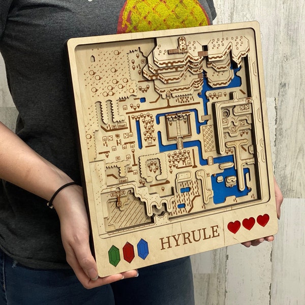 Carte du jeu vidéo Hyrule 3D en bois découpé au laser, décoration personnalisée multicouche, lien Nintendo entre les mondes, lien vers le passé, fan art