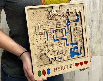 Hyrule Video Game Map Laser Cut Holz MultiLayer benutzerdefinierte Dekor Nintendo Link zwischen den Welten Link to the Past Fan Art