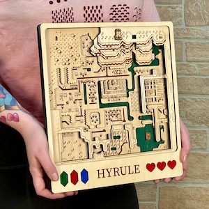 3D Dark World Hyrule-videogamekaart lasergesneden hout meerlaags aangepast decor Nintendo Link Between Worlds Link to the Past fanart