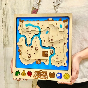 3D Animal Crossing Video Game Map Laser Cut Wood MultiLayer Custom Decor Nintendo New Horizons Fan Art image 1