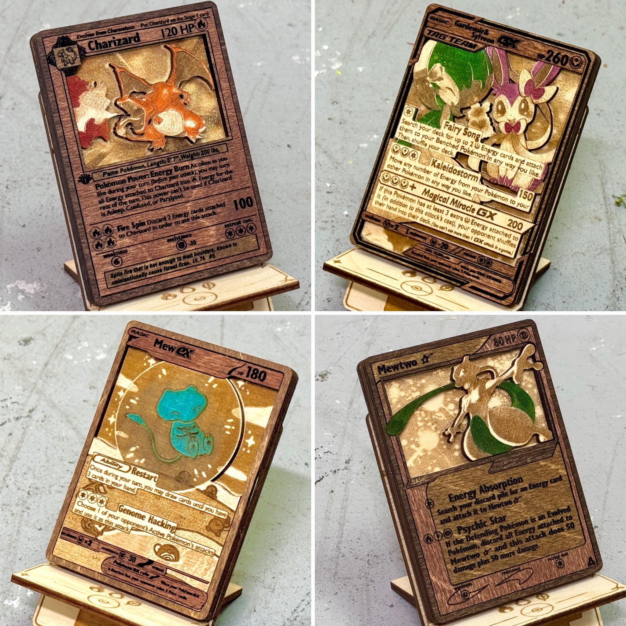 pokemon card wood 3D Wooden Pokemon Trading Card Replica Laser Cut Multi-Layered Collect –  Senpai3D main image 1