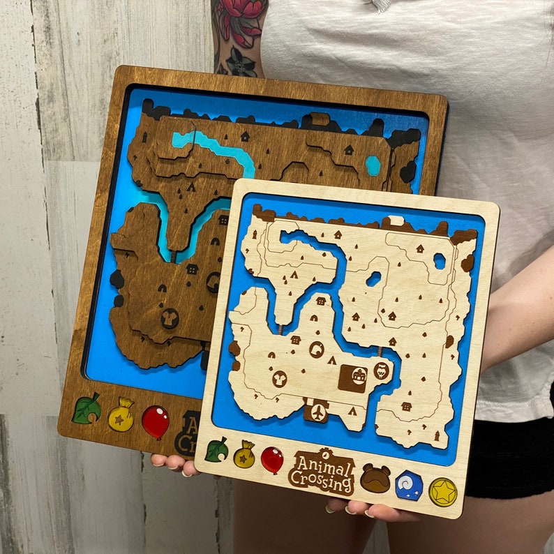 3D Animal Crossing Video Game Map Laser Cut Wood MultiLayer Custom Decor Nintendo New Horizons Fan Art image 3