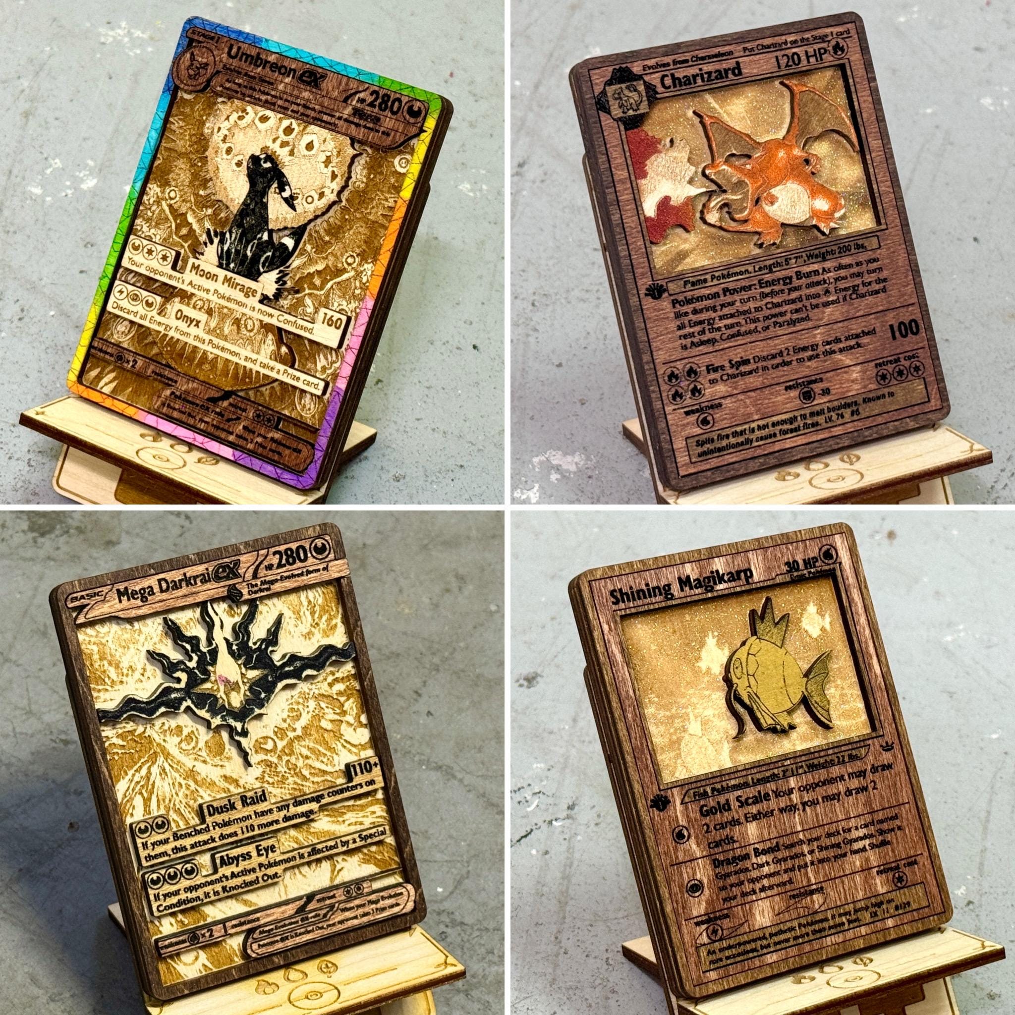 wooden pokemon cards 3D Wooden Pokemon Trading Card Replica Laser Cut Multi-layered Collector  Fan Art TCG