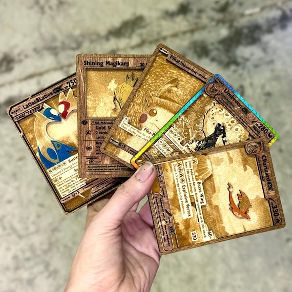 wooden pokemon card 3D Wooden Pokemon Trading Card Replica Laser Cut Multi-Layered Collect –  Senpai3D main image 0