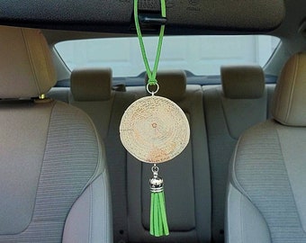 Rearview Mirror Hanging Driftwood Slice Essential Oil Diffuser Car Charm || Boho Car/Home Aromatherapy || Natural Air Freshener