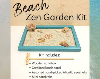 Beach Zen Garden Kit || Desktop Sand Box || Meditation Set || Seashell & Beach Sand Japanese-Style Zen Garden || Dry Landscape Garden