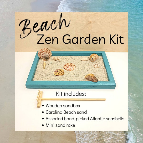Beach Zen Garden Kit || Desktop Sand Box || Meditation Set || Seashell & Beach Sand Japanese-Style Zen Garden || Dry Landscape Garden
