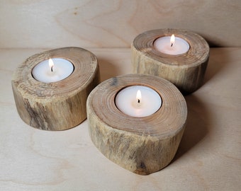 Driftwood Tealight Candle Holders || Sets of 2, 3, or 5 | Rustic Beach/Boho Décor | Wooden Candle Holder Sets | CH5