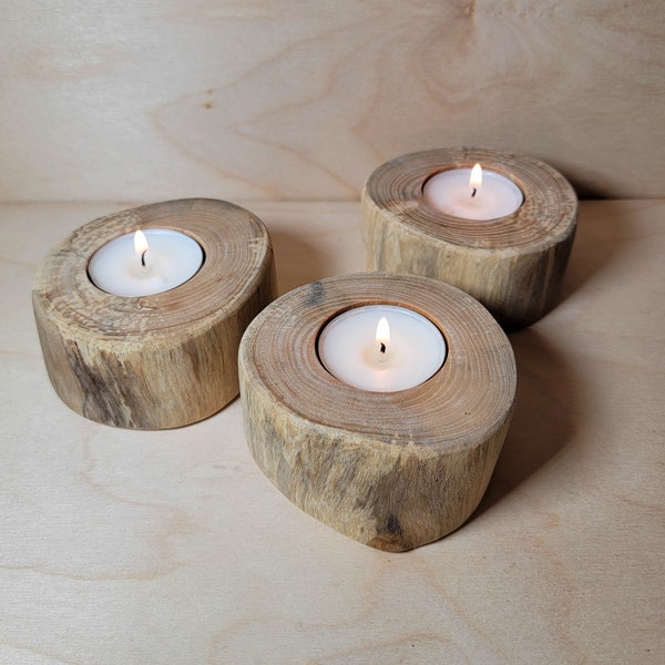 Driftwood Tealight Candle Holders || Sets of 2, 3, or 5 | Rustic Beach/Boho Décor | Wooden Candle Holder Sets | CH5