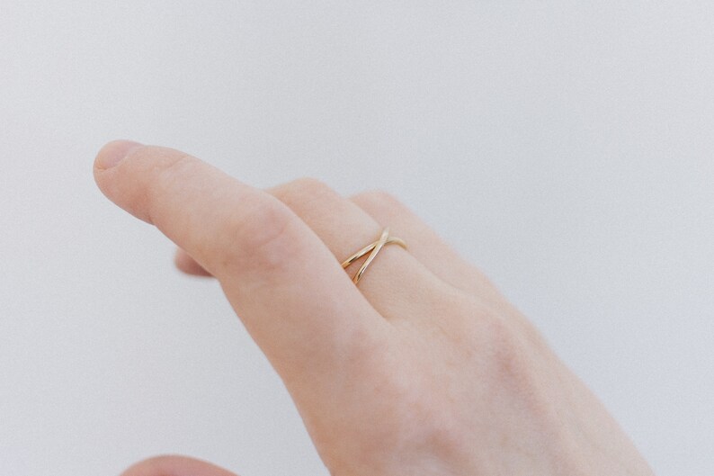 Thin Gold Ring Gold X Ring Criss Cross Ring Gold Stack Ring Super Thin Gold X Ring Gold Cross Ring Dainty Gold Ring Wire Wrap Ring