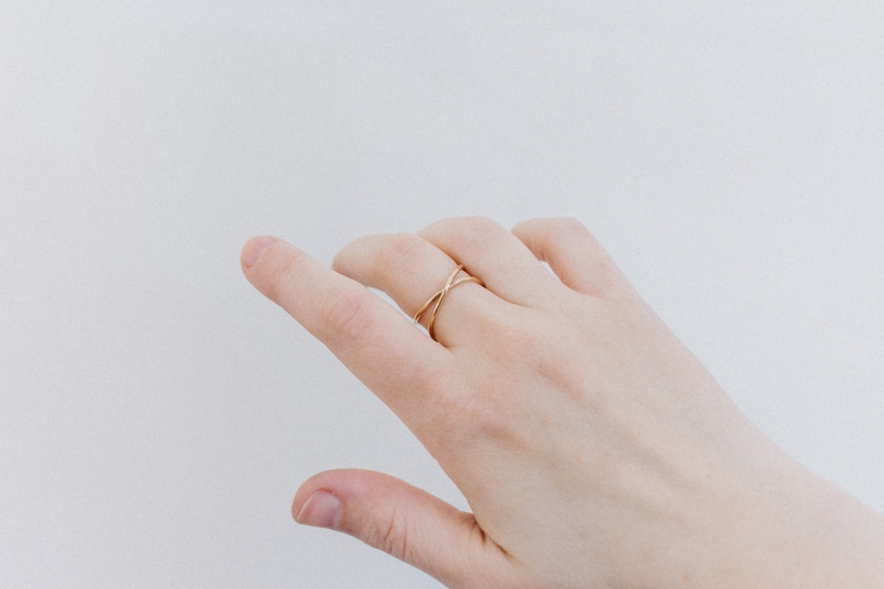 Thin Gold Ring Gold X Ring Criss Cross Ring Gold Stack Ring Super Thin Gold X Ring Gold Cross Ring Dainty Gold Ring Wire Wrap Ring
