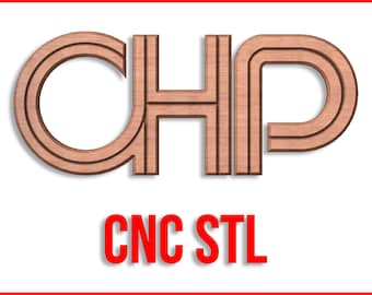 May include: CNC STL file for a wooden sign with the letters "CHP" in a layered, 3D style. The letters are a warm brown color.
