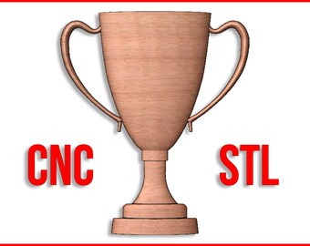 May include: A brown trophy with two handles. The trophy is made of wood and has a smooth, polished finish. The words "CNC STL" are printed on the image.