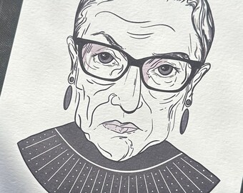 Ruth Bader Ginsburg Illustration Art Print 5 x 7 Grayscale Black & White 8 x 10 Historic Influential Women RBG Girls Women Feminist Art