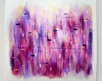 Impresión artística giclée de paisaje urbano abstracto, colorida obra de arte para el hogar - “Bruise City” - Firmada por el artista