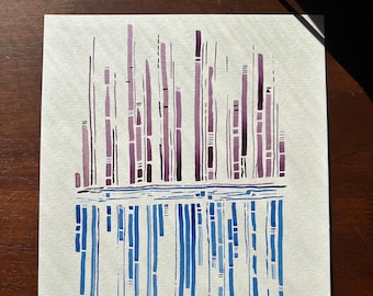 Acuarela original de paisaje urbano abstracto, 23 x 30 cm, obra firmada