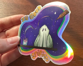 Pegatina holográfica de fantasma - Arte de Halloween "De buen humor"