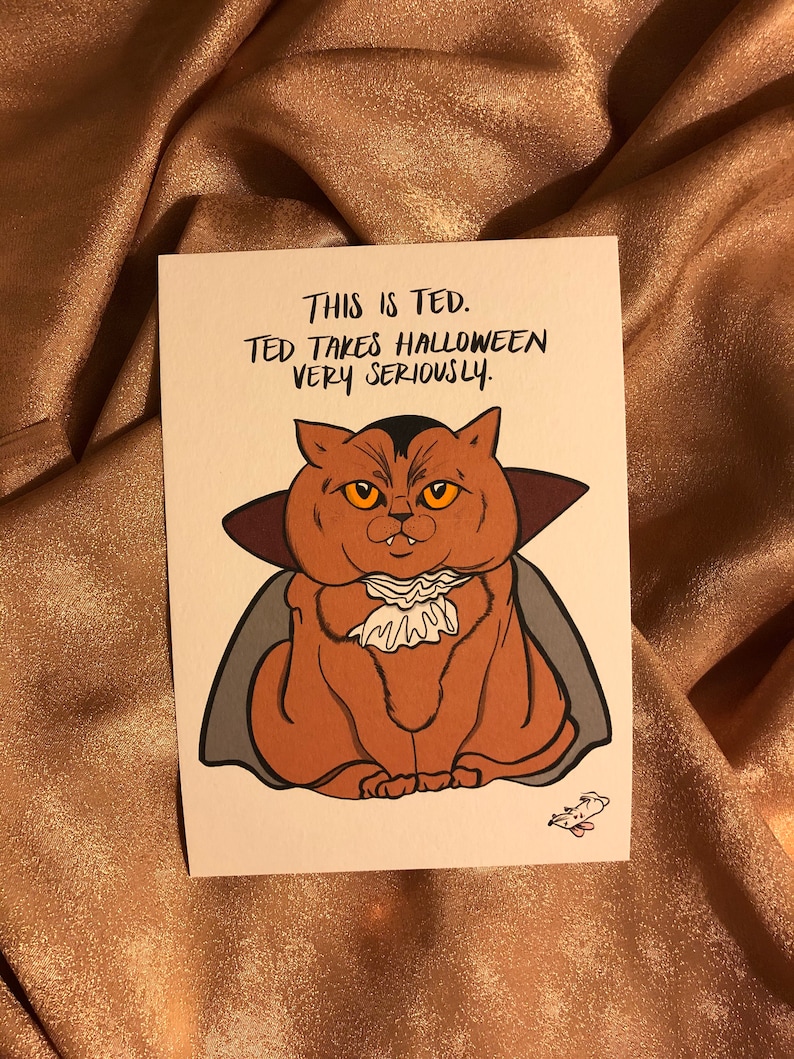 Halloween Vampire Cat This is Ted Cats Dressed Up in Costumes Home Decor Funny Art Fall Autumn Gifts for Anyone 5 x 7 Art Print