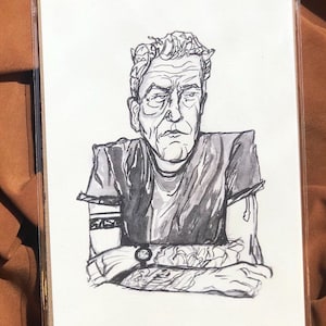 Anthony Bourdain Watercolor Art Print 5 x 7 Parts Unknown Original Artwork Black & White Home  Kitchen Confidential Portrait Abstract Gifts