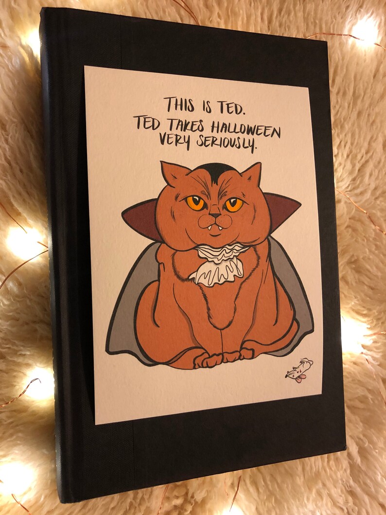 Halloween Vampire Cat This is Ted Cats Dressed Up in Costumes Home Decor Funny Art Fall Autumn Gifts for Anyone 5 x 7 Art Print