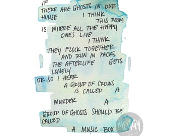 Impresión artística de poema de caja de música: acuarela abstracta, verso manuscrito firmado