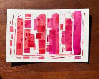 Pintura de acuarela de paisaje urbano abstracto – Arte original (21,5 x 14 cm) Obra firmada