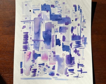 Acuarela original de paisaje urbano abstracto, 8x10, obra firmada