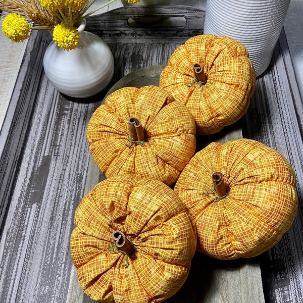 Golden Yellow & Rusty Orange Fabric Pumpkins, Fall Decor, Autumn Table Decorations, Cloth Pumpkin, Cinnamon, Thanksgiving, Home Decor