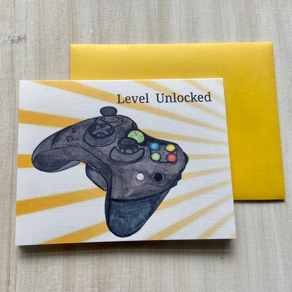 Gaming Birthday Card, Brother, Funny, Humor, Bro, Best Friend, Guys, Level Up, Xbox, Cheat Code, Nostalgic, Hand Drawn, Watercolor, For Him