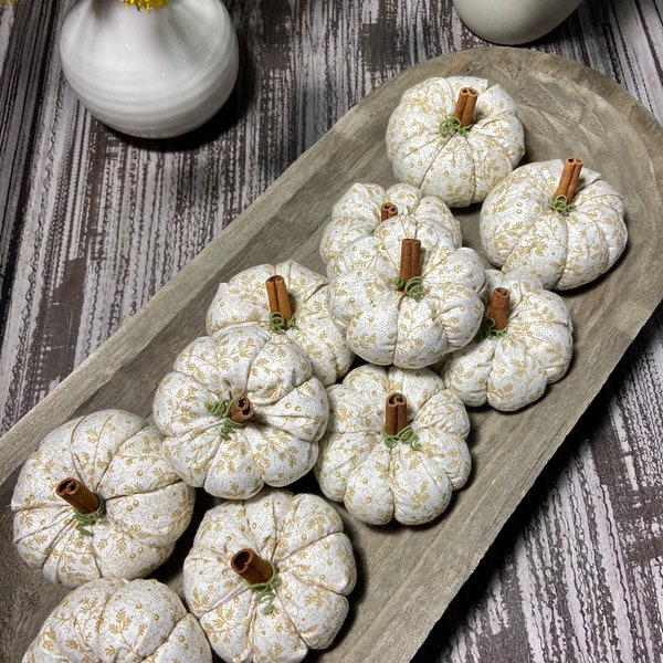 Acorn Print Gold & Cream Pumpkins, Fall Deco, Autumn Table Decorations, Centerpiece, Home Decor, Wedding Accents, Plush Pumpkin, Handmade