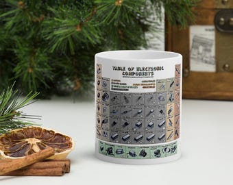 Table of Electronic Components_ White glossy mug