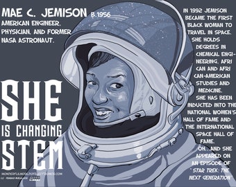 Mae C. Jemison digital Poster, SHE CHANGED STEM series. Downloadable file (Funding Campaign)_Monochromatic