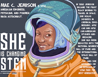 Cartel digital de Mae C. Jemison, serie SHE CHANGED STEM. Archivo descargable (Campaña de financiación)