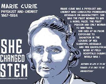 Marie Curie, digital Poster, SHE CHANGED STEM series. Downloadable file (Funding Campaign)