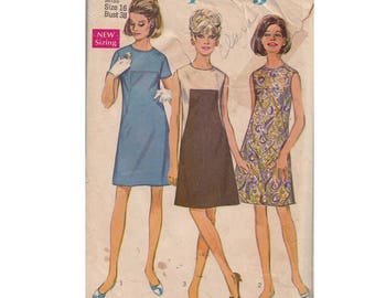 Misses A Line Dress Size 16 Bust 38 Simplicity 7535 Vintage 1960s Sewing Pattern Sleeveless or Short Sleeves Front Seam Interest