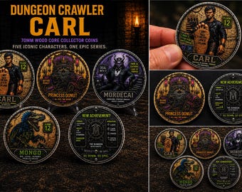 Set de coleccionista de Dungeon Crawler Carl – Artículos de colección de fantasía de 70 mm – Carl, Princesa Donut, Mongo, AI y Mordecai – Regalo para fans de DCC
