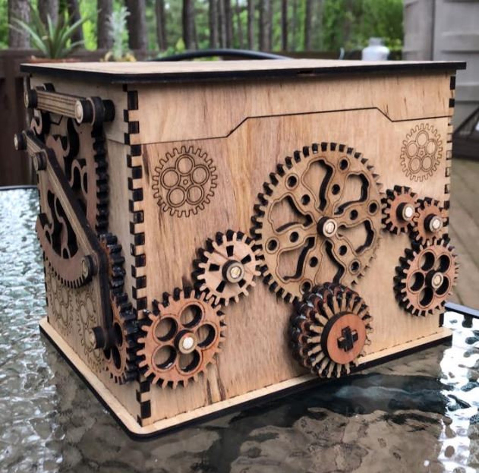Large Wooden Puzzle Box Kit Mechanical Gears All Functional Etsy