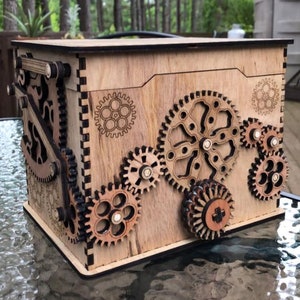 Large Wooden Puzzle Box Kit - Mechanical Gears all functional