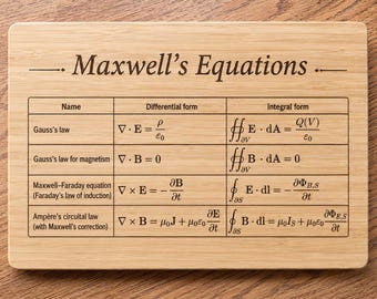 Physics Cutting Board with Maxwell’s Equations – Gift for Engineer, Physicist, Science Teacher, Nerd Kitchen Decor