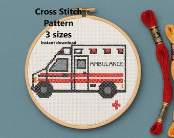 Ambulance Cross Stitch Pattern PDF – EMT Gift & First Responder Keepsake