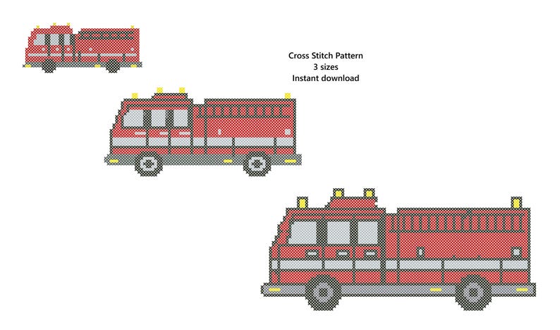 Fire Truck Cross Stitch Pattern PDF – Firefighter Gift & Emergency Vehicle Decor image 2