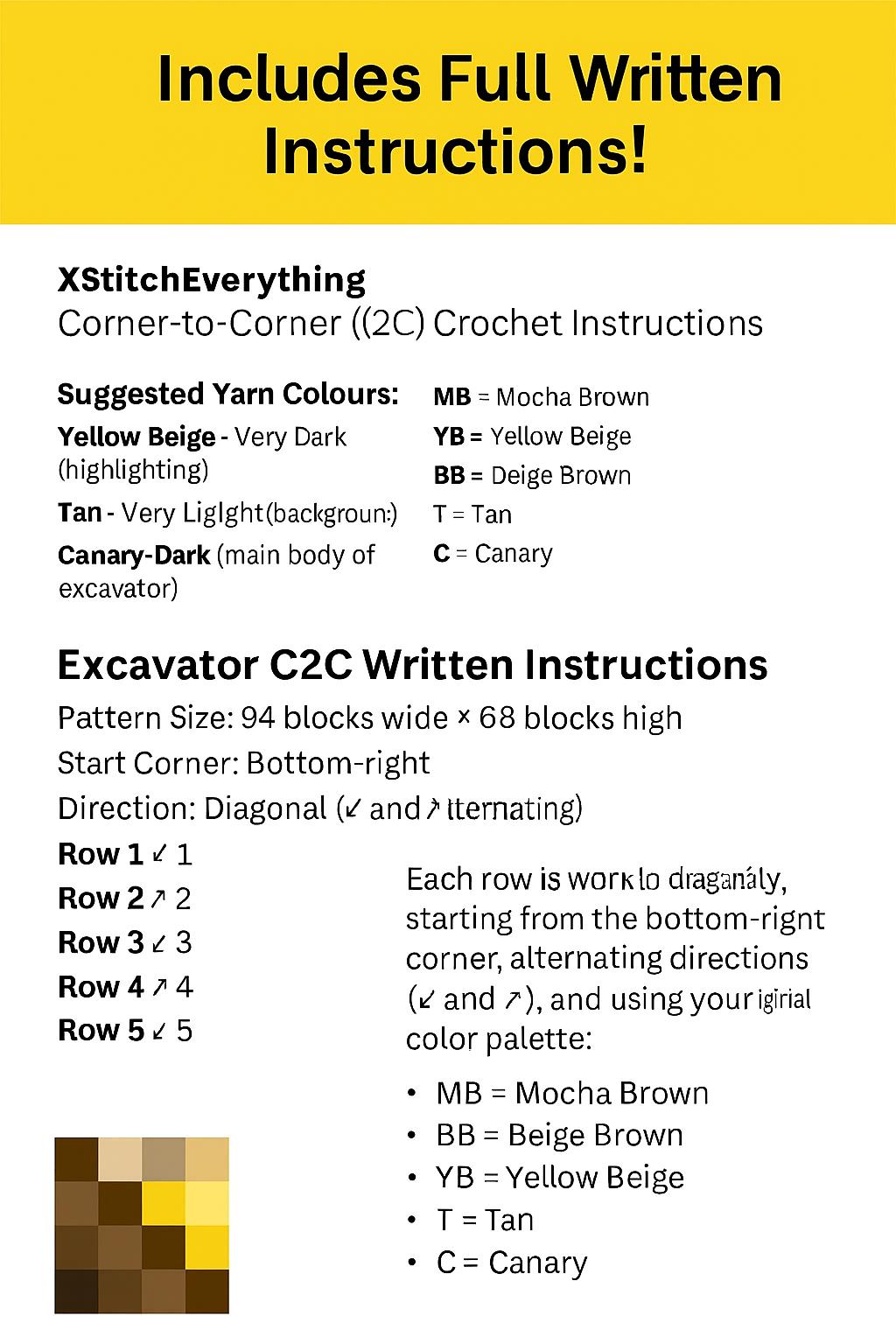 Excavator Crochet Blanket Pattern: Digger Graphgan, C2C (PDF) - Etsy